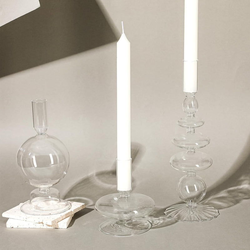 Rtteri 3 Pcs Glass Candlestick Holders Glass Taper Candle Holders Groovy Candlestick Wavy Glass Candlestick Holders Elegant Glass Candlestick Glass Vases for Home Party Centerpiece (Green)