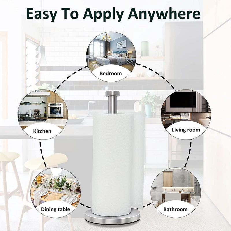 Stainless Steel Paper Towel Holder Countertop, Standing Paper Towels Holder for Kitchen Dining Table Bathroom, Weighted Paper Towel Holder for Standard or Large-Sized Roll (Silver)