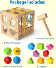 Coogam Wooden Montessori Toys for Toddlers, Shape Sorting Cube Whack Mole Fine Motor Skills Game for 1 2 3 Year Old 18 Month Baby Boys Girls Gift