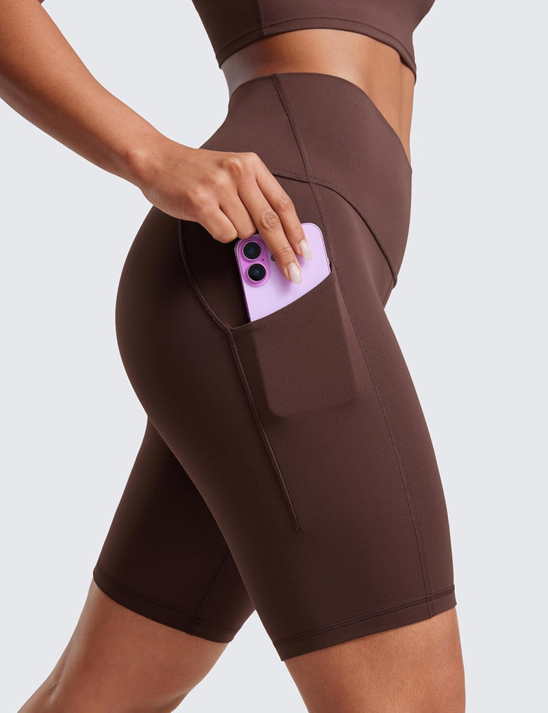 CRZ YOGA Women's Butterluxe Biker Shorts 8 Inches - High Waisted Yoga Shorts Side Pockets Buttery Soft