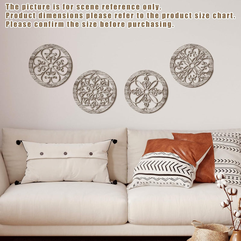 Yulejo 4 Pcs Thicken Rustic Wall Decor Farmhouse Wall Art Wooden Hollow Carved Design Decor Rustic Round Wall Art for Living Room Bedroom Hallway Decor Kitchen Wall (Black, Brown,9.8 x 9.8 Inch)