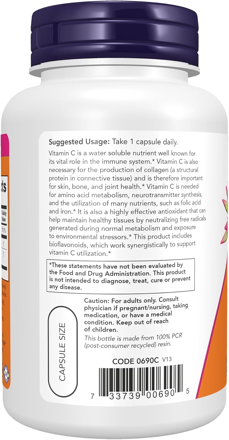 Foods Vitamin C-1000 with 100 mg Bioflavonoids Immune Support & Antioxidant Protection & Collagen Formation & Overall Wellness 100 Veg Capsules