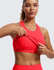 CRZ YOGA Womens Seamless Ribbed Longline High Neck Sports Bra - Racerback Padded Slim Fit Crop Tank Top with Built in Bra