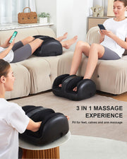 Foot Massager with Heat, Shiatsu Foot and Calf Massager with Heat, Remote Control, Deep Kneading, Vibration, Compression Leg Massager for Home and Office Use (Black with App Control) - Black
