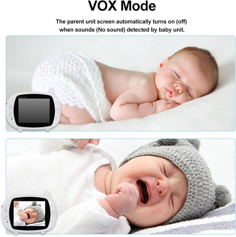 LJCM Baby Monitor, Baby Safety Camera 1000ft Long Range Remote Pan Tilt Zoom 3.5in Display for Baby Pets (UK Plug)
