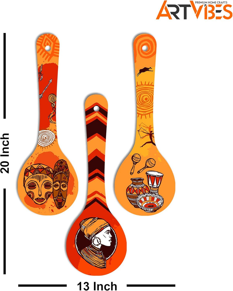 Artvibes Rajasthani Culture Wooden Wall Hanger for Home | Office | Living Room | Gift | Modern Decoration Items | Kitchen Wall Decor | Home Decor Hanging Items (WH_5012N), Set of 3
