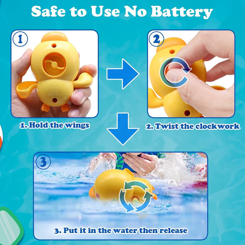 TERRIFI Baby Bath Toys, 3 Pcs Wind Up Duck Bathtub Toys for Toddlers 1-3 Years Old, Floating Pool Games, Water Toys for Swimming for Boys and Girls