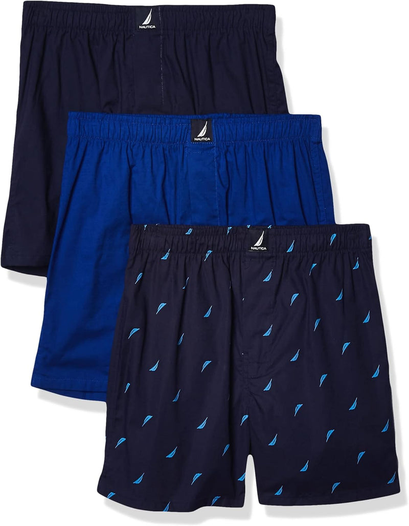 Nautica mens Cotton Woven 3 Pack Boxer Boxer Shorts