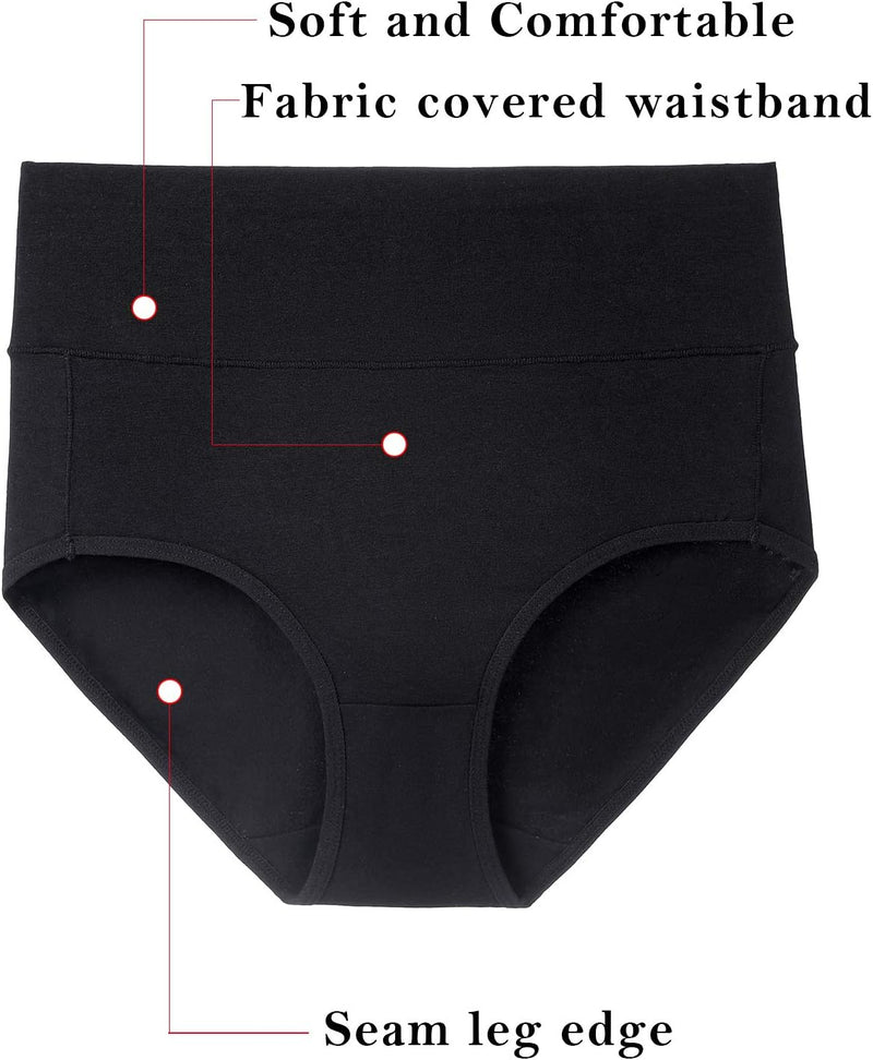 Women's Underwear, High Waist Cotton Breathable Full Coverage Panties Brief Multipack Regular and Plus Size