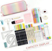 Large Capacity Pencil Case 3 Compartment Pencil Pouch Pen Bag for Teen Girls Boy Men Women (Rainbow)