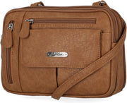 Zippy Triple Compartment Crossbody Bag - Camel (Austin)