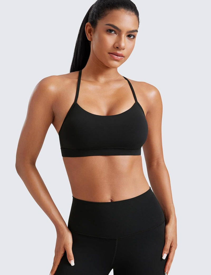 CRZ YOGA Y Back Sports Bra for Women - Padded Racerback Spaghetti Straps Thin Strap Low Impact Workout Yoga Bra