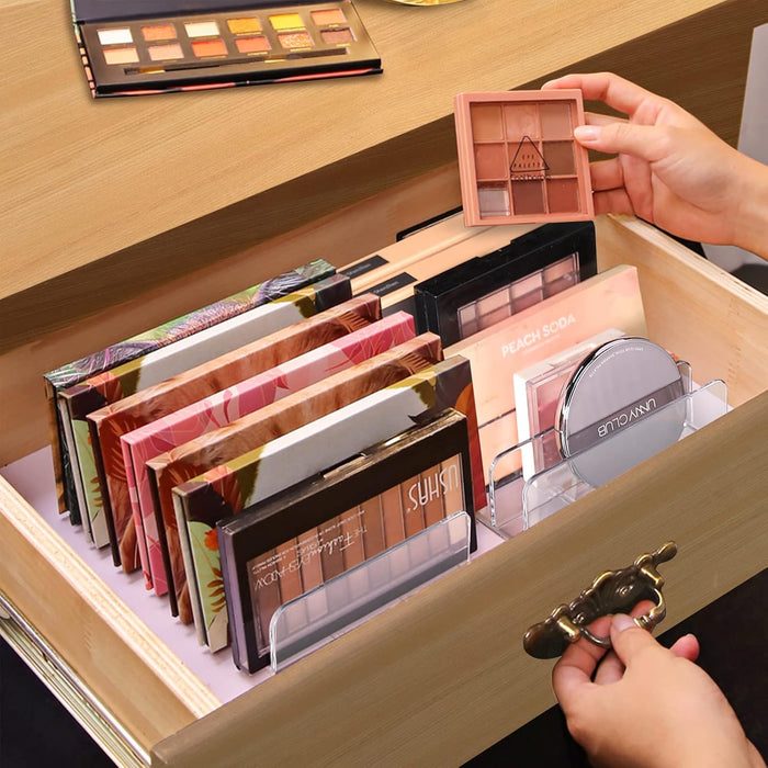 [2 Pack] Lolalet Plastic Eyeshadow Palette Makeup Organizer, 7 Section Divided Acrylic Make Up Pallet Storage Holder Cosmetic Eye Shadow Display Stand Rack -Clear