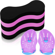 3 Pcs Swim Training Pull Buoy Swimming Hand Paddles Set Include 1 Swim Buoy 2 Swim Hand Paddles for Lap Swimming with Adjustable Straps Swim Training Equipment Kit for Adults - Pink & Black
