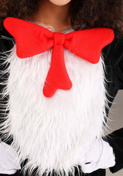 Kids Black and White Cat Costume Furry Jumpsuit with Red Hat, Bow Tie & Tail Unisex Halloween Outfit for Book Day & School Events