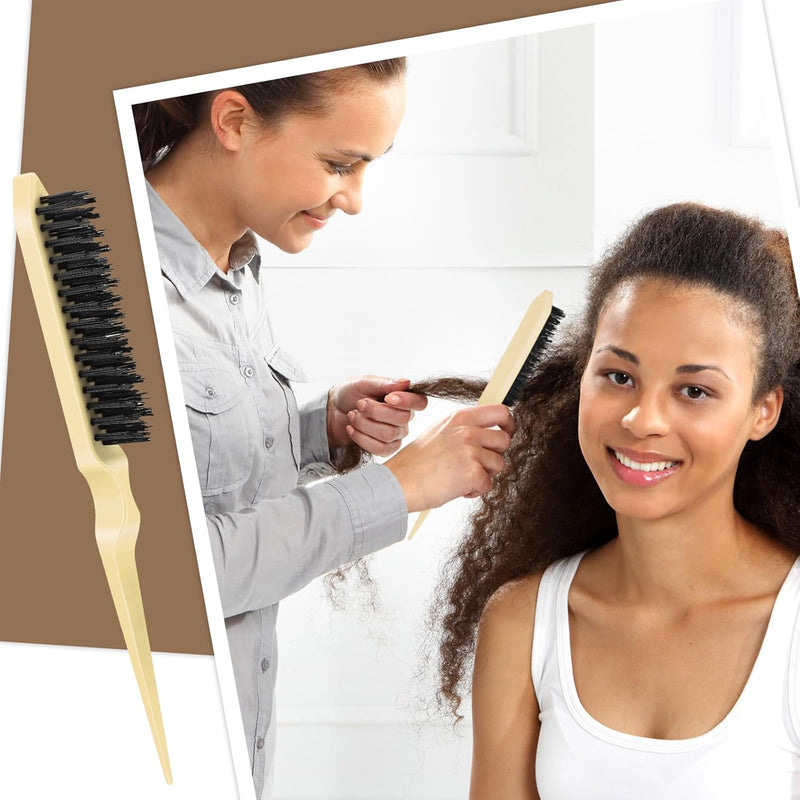 Geiserailie 3 Pcs Slick Back Hair Brush Set Bristle Brush Edge Control Teasing Comb for Women Black Hair(Black)