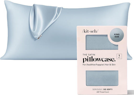 Kitsch Satin Pillowcase with Zipper, Softer Than Real Silk Pillow Cases, Standard Size 19x26 Inches, Breathable Smooth Cooling Pillow Covers for Hair with 600 Thread Count (Haze Blue, Queen, 1 Pc) - King (1 Pack) 16. Haze Blue