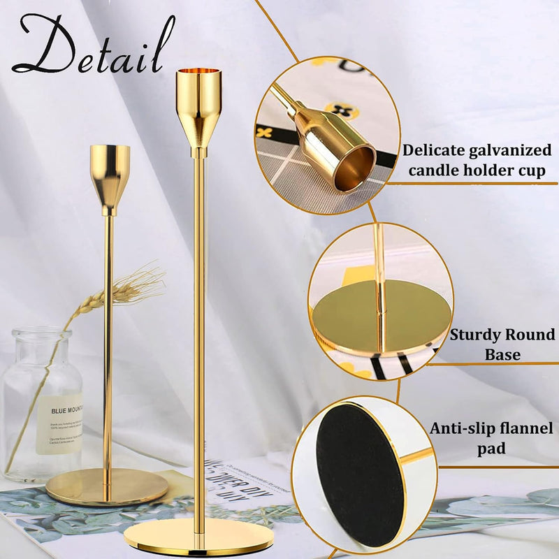 6PCS French Honey Gold Candle Holders,Set of 6 Tall Taper Candlestick fit for 3/4" Thick Pillar Candle&Led Modern Metal Candle Stands Decorative Table Centerpieces for Dinning Party Church,Decorative