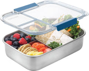 Smash LS-2135 Stainless Steel Microwave Safe 3 Compartment Bento Lunch Box, 1300 milliliters, Sage - Blue ['1300 ml (44 fl oz)']