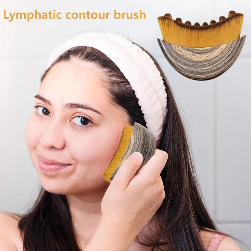 Lymphatic Contour Face Brush Facial Dry Brushing Tool for Jawline, Chin & Face Sculpting Soft Bristle Massager for Lymphatic Drainage, Puffiness Relief, Skin Tightening & Fatigue Relief
