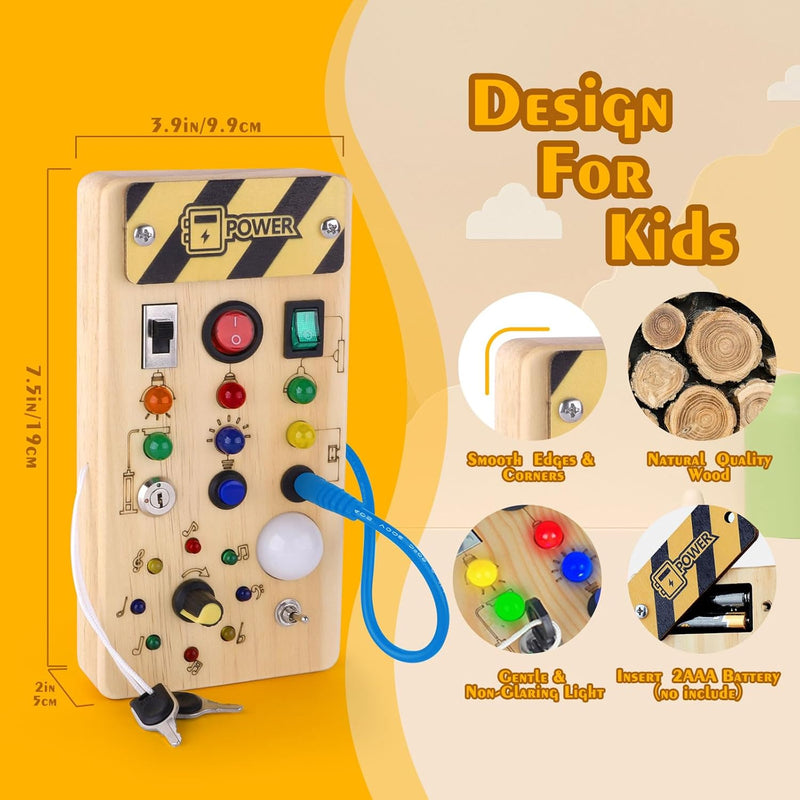 Hoarosall Montessori toys Clock Wooden Busy Board with 11 LED Light switches, Tooddler Toys Sensory Toys Travel Toys for 1+ Year Old Baby and Toddler