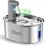 SAWA Cat Water Fountain, 3.2L/108oz Cats Fountains for Drinking, Pet Water Fountain for Cats Indoor, Automatic cat water Dispenser with 2 Flow Modes, kitty Spout Fountains for Cats Dogs - Wireless Stainless Steel Cordless