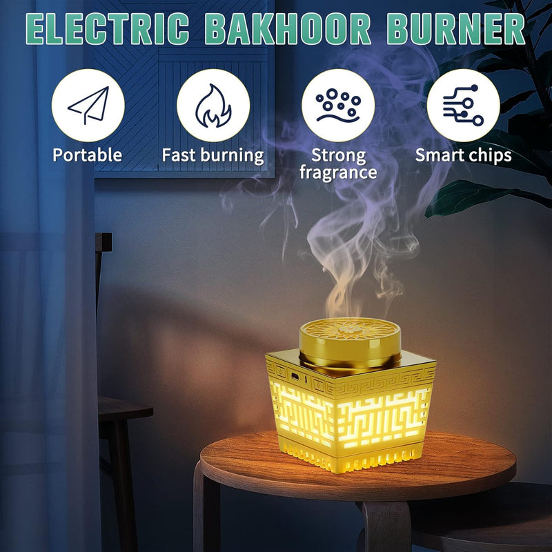 ACHAS Electric Bakhoor Incense Burner Portable Usb Rechargeable Arabic Electric Bukhoor (Gold)