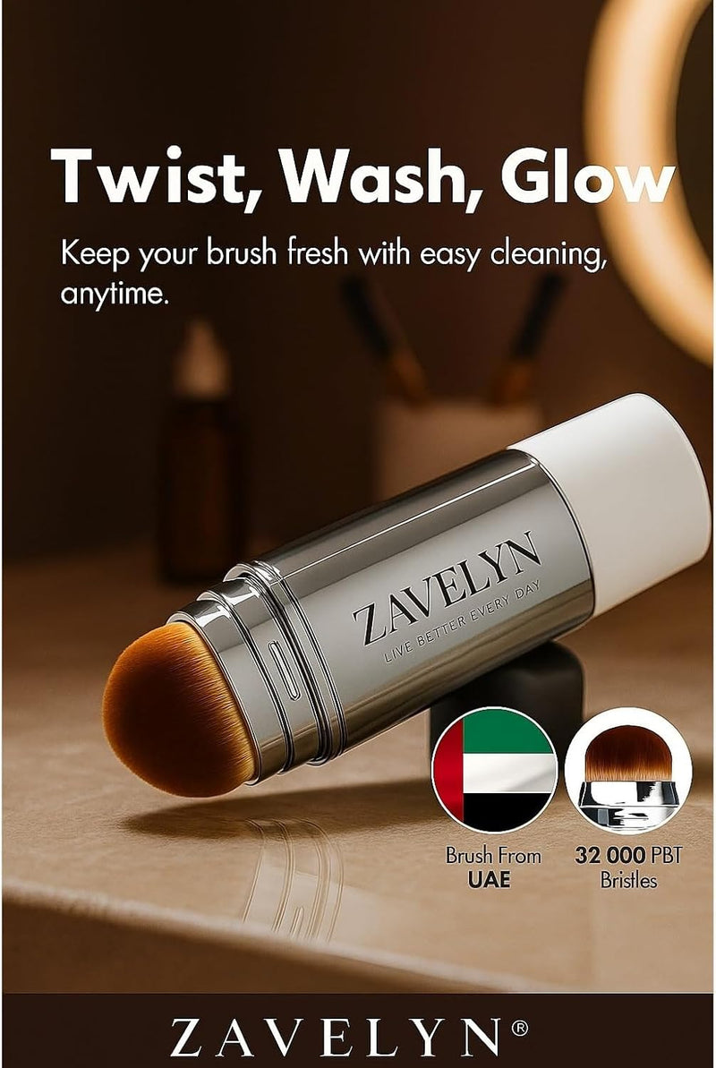 ZAVELYN Korean Color Changing Foundation Stick with Built-in Brush, V White Medium to Full Coverage Makeup, Dewy Finish, Paraben-Free BB CC Cream Hybrid, Natural 202