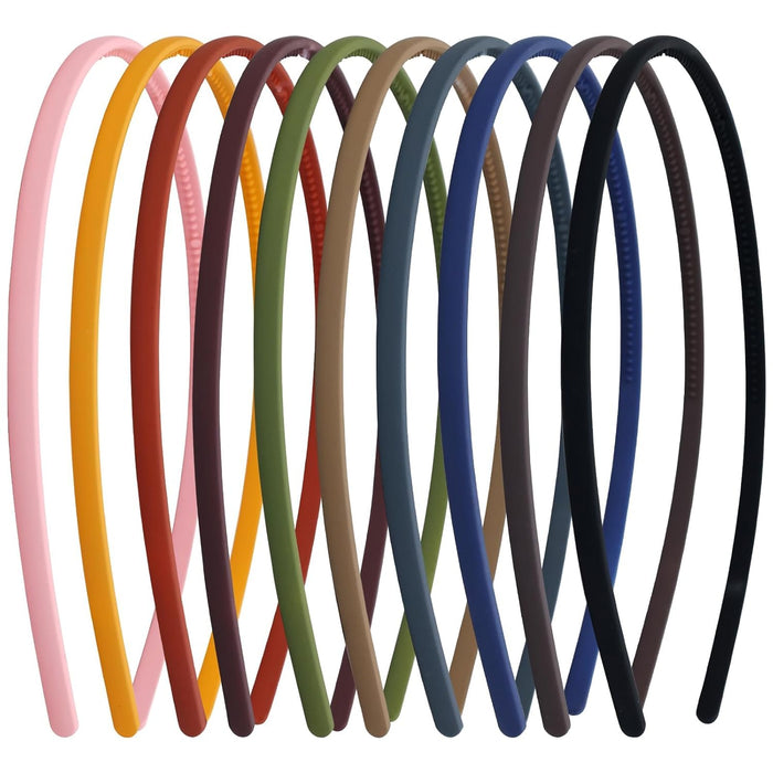 10PCS Matte Plastic Headbands with Teeth, Azonee Solid Thin Hair Bands for Women, Men, Kids, Teens, DIY Craft & Sports Accessories (0.5cm/0.2")