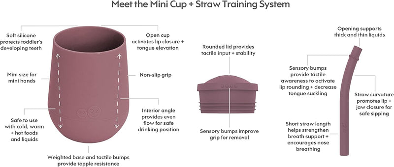 ez pz Ezpz Mini Cup + Straw Training System (Blush) - 100% Silicone Training Cup For Infants + Toddlers - Designed By A Pediatric Feeding Specialist - 9 Months+