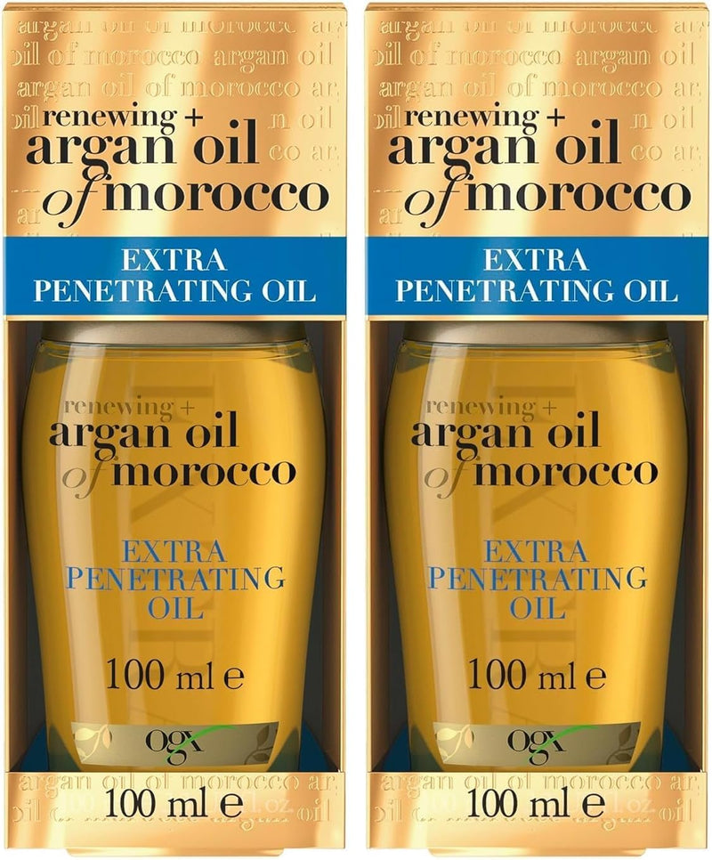 OGX, Hair Oil, Renewing+ Argan Oil of Morocco, Extra Penetrating Oil, Dry & Coarse Hair Types, New Formula, 100ml - hair oil 100 ml (Pack of 2)