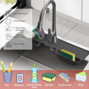 KASTWAVE Silicone Faucet Splash Guard Mat, Silicone Sink Mat Tray Drying Mat, Upgraded Faucet Water Catcher Tray, Dish Sponge Holder, Home Kitchen Sink Accessory Gadgets Organizer (Dark Grey)