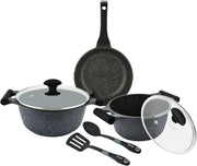 Prestige Essentials Granite 7 Piece Non-Stick Cast Aluminium Cookware Sets Induction Compatible Pots and Pans Set Grenn - PR80960 - Black