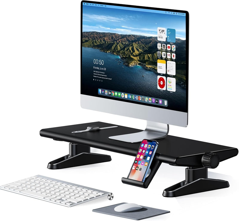 Ankila Computer Monitor Stand For Desk, Adjustable Height Monitor Stand Riser, Multi-Purpose Desktop Organizers Riser for Laptop, Computer, Printer, TV-Black (Black)