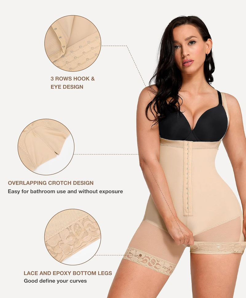 Jfadg Comfy BBL Fajas Colombianas Shapewear for Women Tummy Control Post Surgery Compression Garment, High Waist Contouring Suit, Extra Firm Waist Cincher Stomach Slimming Bodysuit (L)