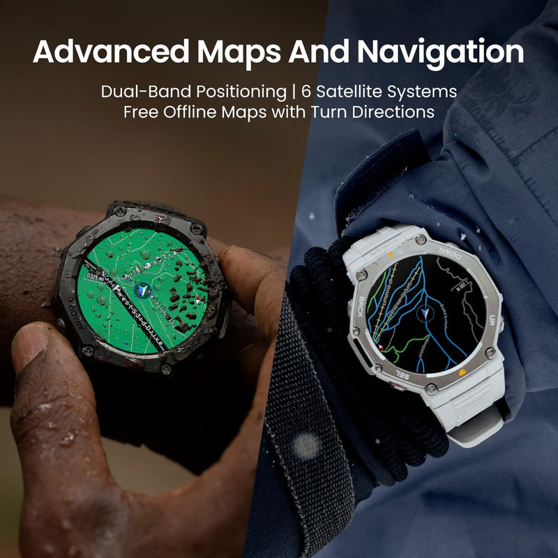Amazfit T-Rex 3 Rugged/Military Smart Watch 48mm, 27 Day Battery, GPS (with Privacy), Offline Maps, 328 Feet Water-Resistant, 170 Fitness/Sport Modes, AI, Voice Control, for Android or iPhone