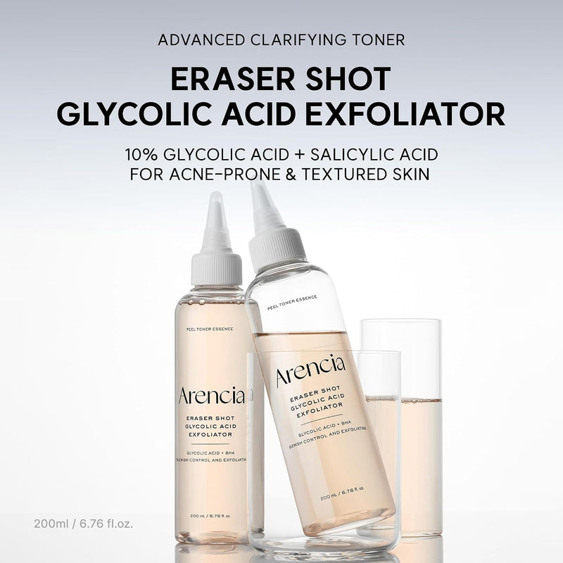 Erasor Glycolic Acid 10% Exfoliating Toner, AHA + BHA Liquid Exfoliant for Skin Texture & Pore Care, Hydrating & Smoothing Formula, 200ml / 6.76 fl oz