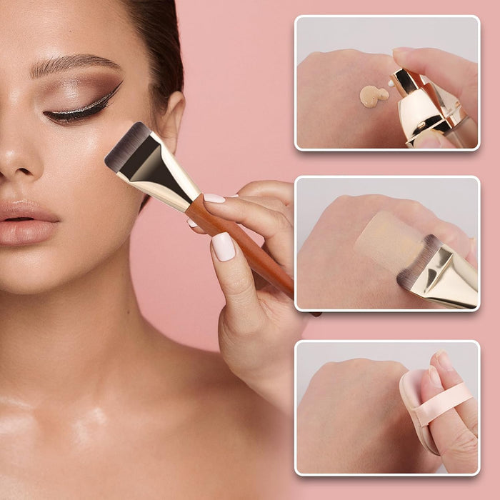 2 Pcs Flat Foundation Brush, Mini Nose Contour Brush, Face Makeup Brush for Liquid Makeup, Ultra Thin Liquid Foundation Brushes for Blending, Cream