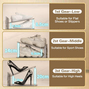 SUSOO 8 Pack Shoe Slot Organizer, Adjustable Highth Clear Double Storage 50% Space-Saving Racks, Stacker Holder For Pairs, 3 Height Levels, Fit Sneakers Heels Flats, Anti-Slip Grip For Inside Closet - 8