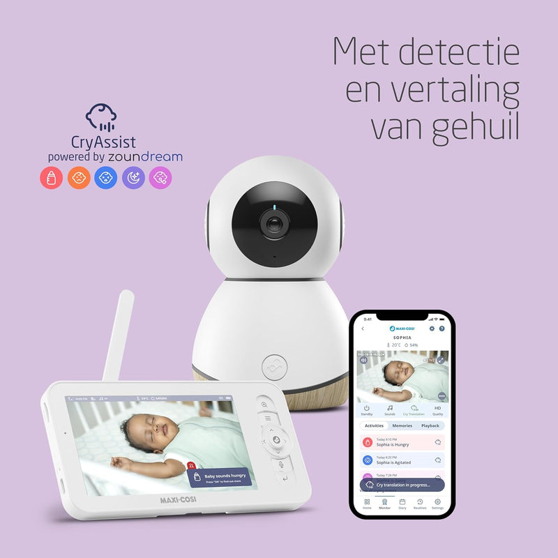 Maxi-Cosi See Baby Monitor Pro with CryAssist AI Cry Translation, PTZ Technology, 2K HD Camera, Wireless, White, 2 Year Warranty