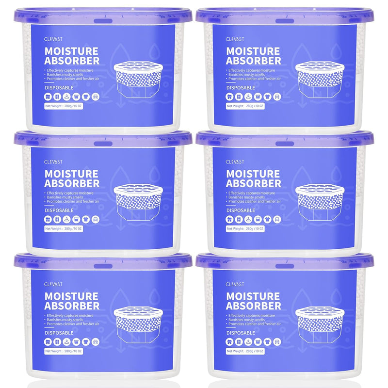 CLEVAST Moisture Absorbers Boxes 6 Pack, Dehumidifier Boxes for Closet, Unscented Hanging Humidity Absorber in Wardrobes, Bedrooms, Bathrooms(280g/pack)