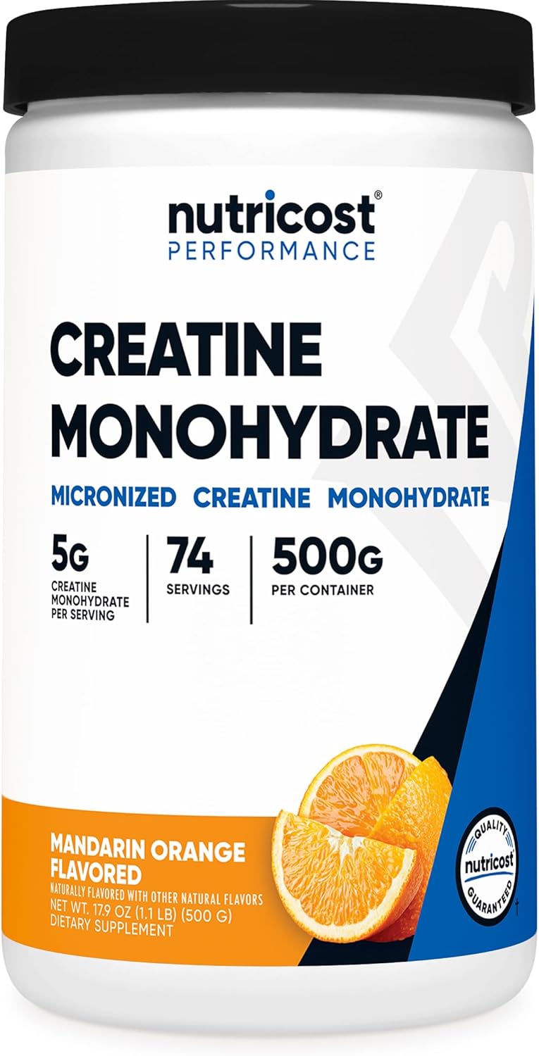 Nutricost Creatine Monohydrate Micronized Powder 500G, 5000mg Per Serv (5g) - 100 Servings, 17.9 Oz - Mandarin Orange 0.54 kg (Pack of 1)