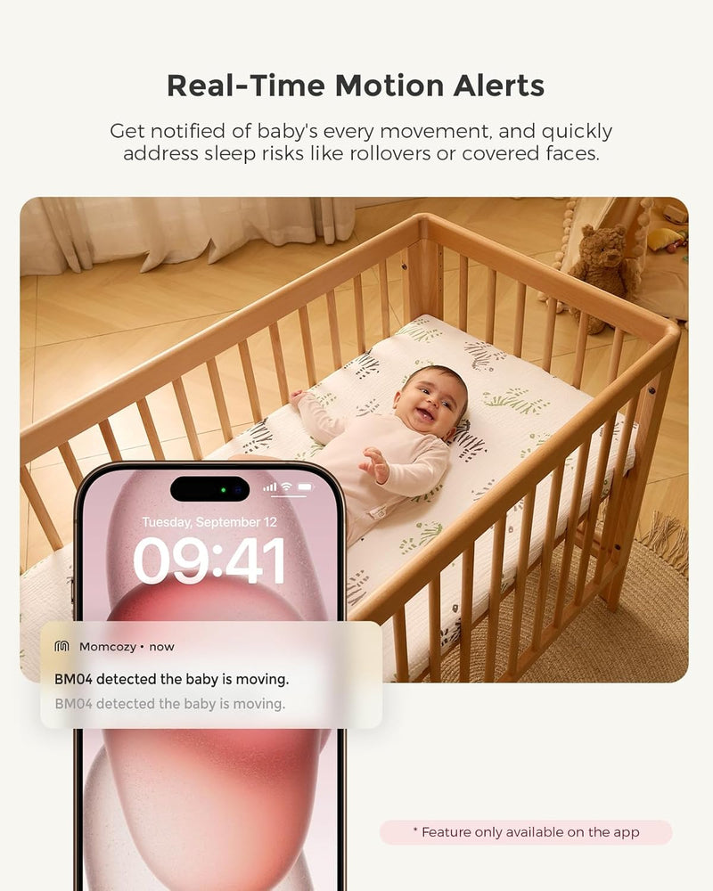 Momcozy - Smart WiFi Baby Monitor with Camera and Audio, 5" 1080P Display with Wall Mount, Motion & Crying Detection, Secure Fence, Clear Night Vision, Battery