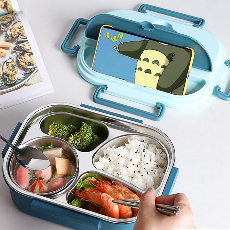 Generic Stainless Steel Lunch Box 1200ml, 4 Compartment Bento Lunch Box for Adults & Kids, Leakproof Food Storage Container with Handle for Office, School & Travel, Safe Steel Food Container