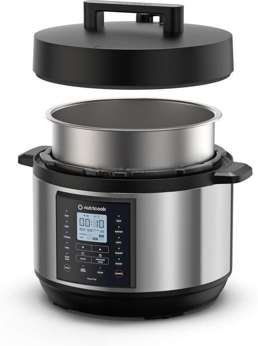 Nutricook Smart Pot Eko, 1000 Watts - 9 In 1 Instant Programmable Electric Pressure Cooker, 6 Liters, 14 Smart Programs, Brushed Stainless Steel/Black, 2 Years Warranty, Silver/Black