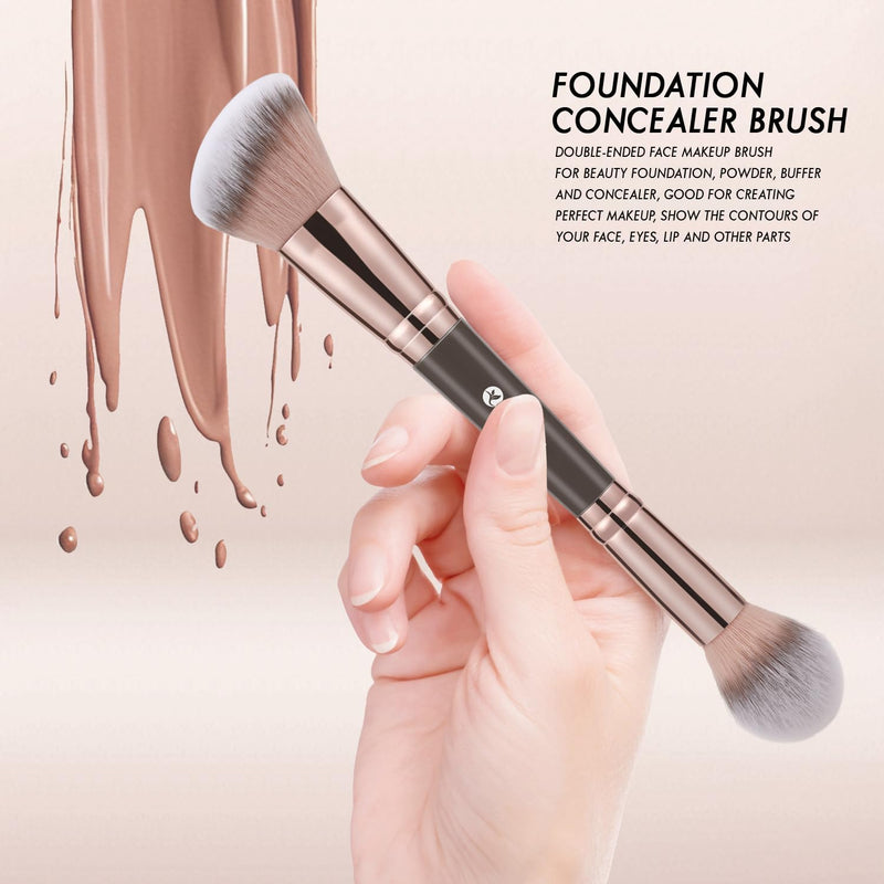 KINGMAS, Foundation Brush Double Ended Angled Round Contour Brush Powder Liquid Cream Concealer Blush Brush (Brown)