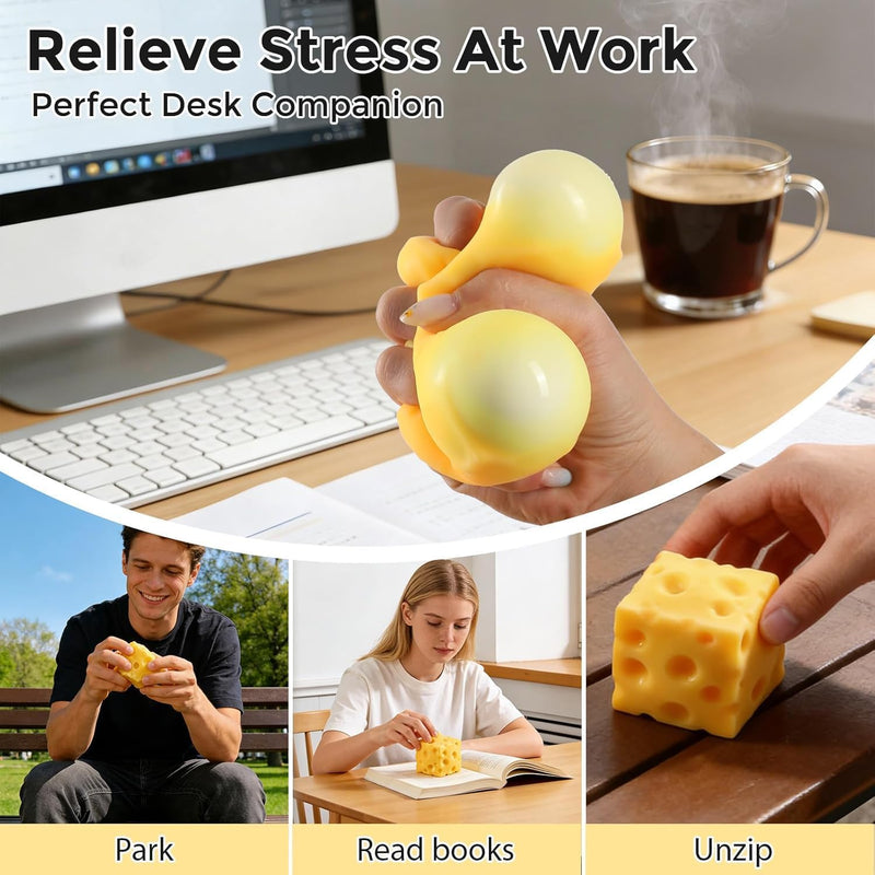 SLEEPHEAD Cheese Squishy Stress Ball 7cm Cute Cheese Block Fidget Toy for Anxiety Relief Soft Silicone Squeeze Cheese Squishy Toy for Adults Teens Desk Decor & Party Favor