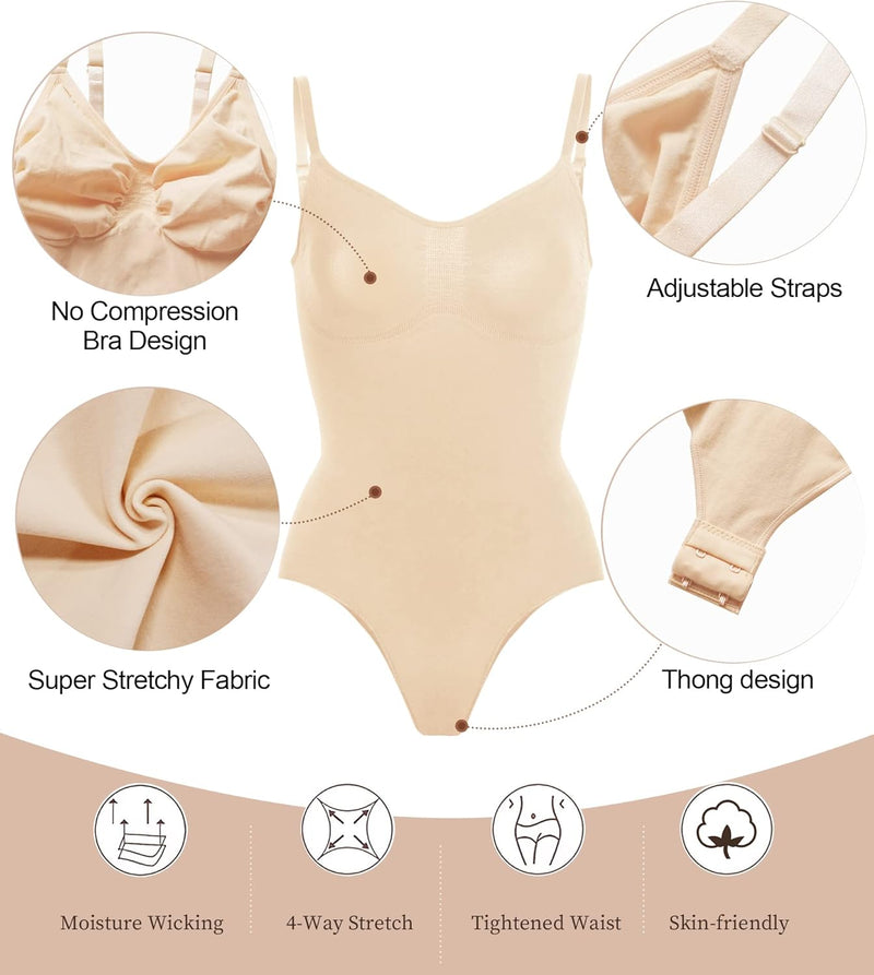 SHAPERX Women's Shapewear Bodysuit Tummy Control Body Shaper Seamless Sculpting Snatched Waist Body Suit