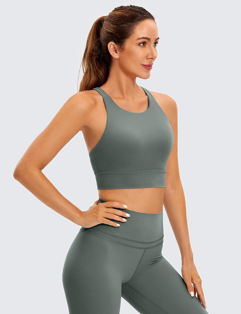 CRZ YOGA Womens Butterluxe Strappy High Neck Longline Sports Bra - Padded Criss Cross Back Workout Sports Bras Crop Tank Top