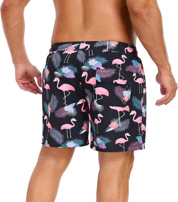 Mens Swim Trunks with Compression Liner 2 in 1 Quick Dry Beach Swimming Trunks Swim Shorts with Zipper Pockets